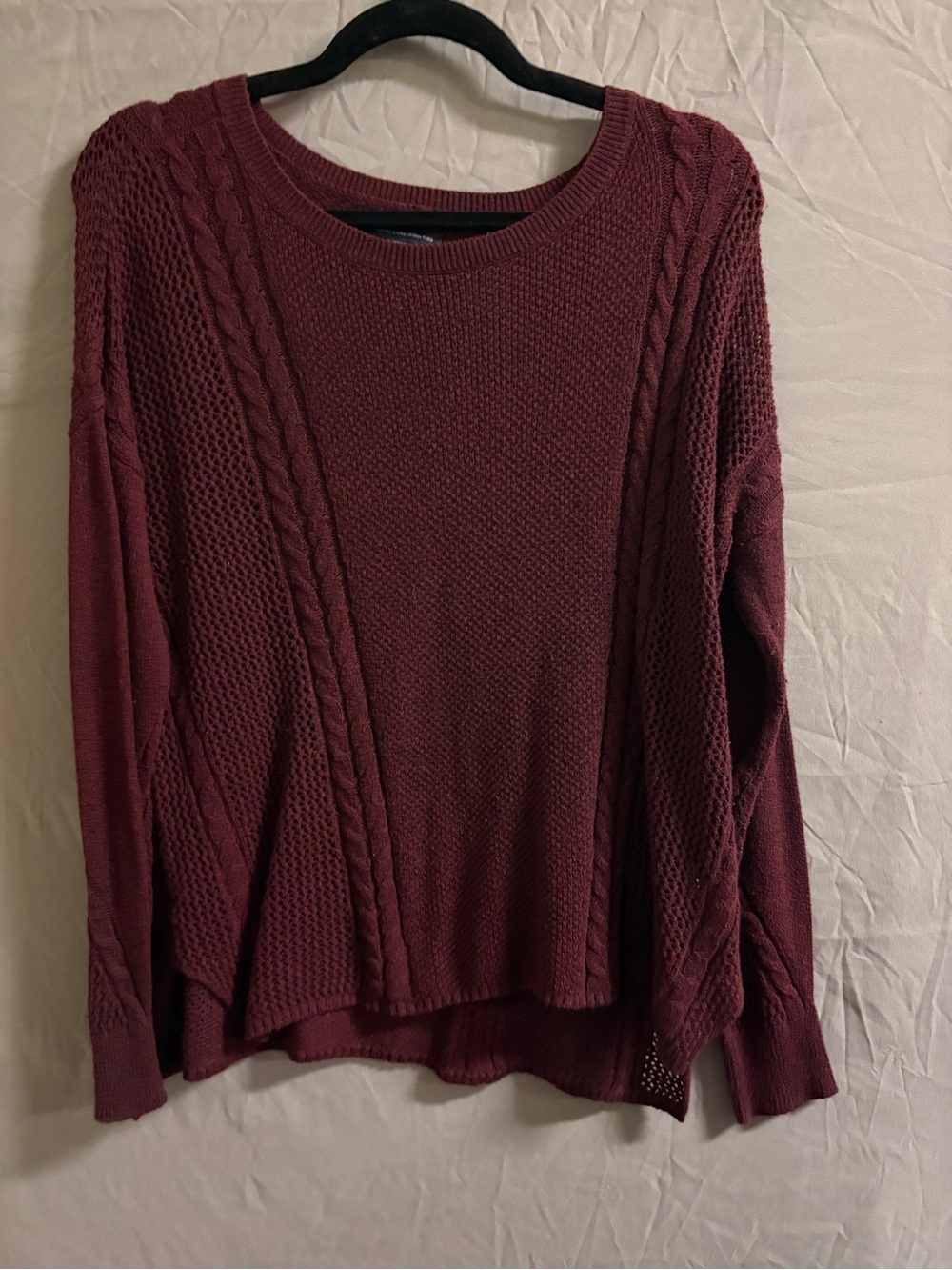 American Eagle Outfitters Cable Knit Crewneck Sweater - Wine